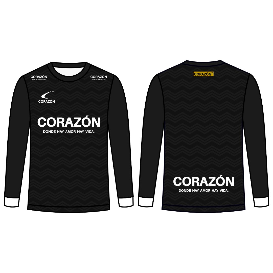 【CORAZÓN】プラクティスシャツ 長袖 SALIDA DE BALÓN（ジェットブラック×ホワイト）